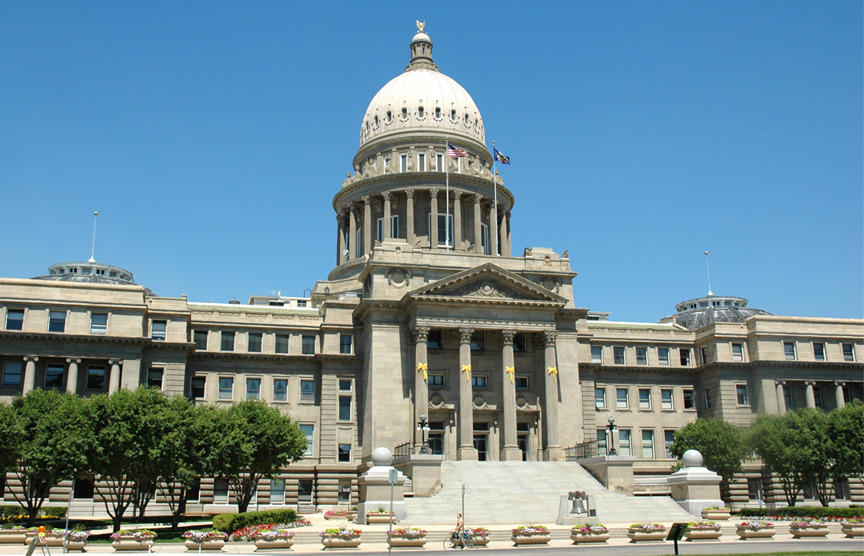 The Idaho State Capitol in Boise beneath a blue sky